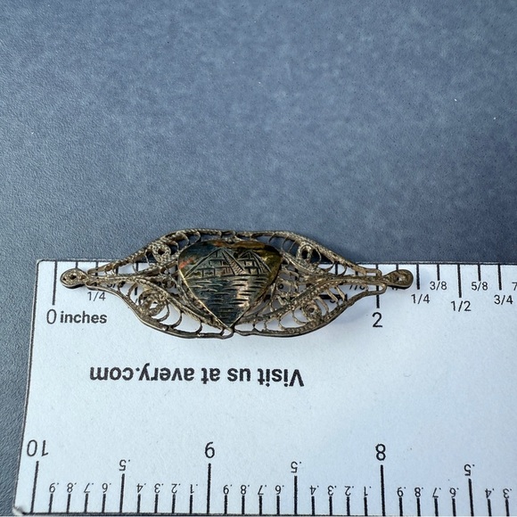 Vintage Silver Egyptian Filigree Gilt Heart Brooch in Filigree Design - Picture 7 of 12